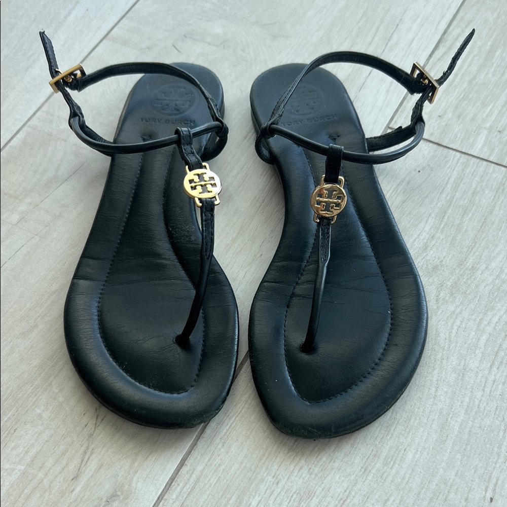 Tory Burch Black and Gold Sandals